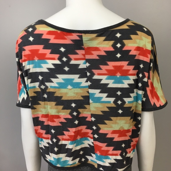 Pink Rose Crop Top Aztec Oversize T-Shirt Short Sleeve - Picture 4 of 7